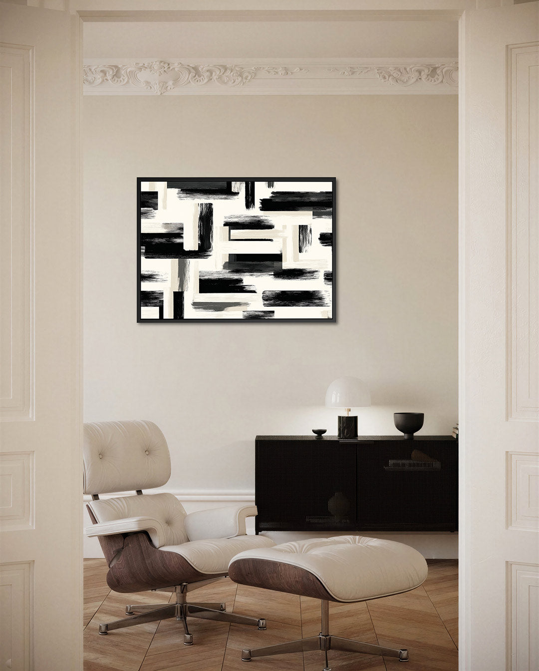 Grafische borstelvegen – liggende wanddecoratie