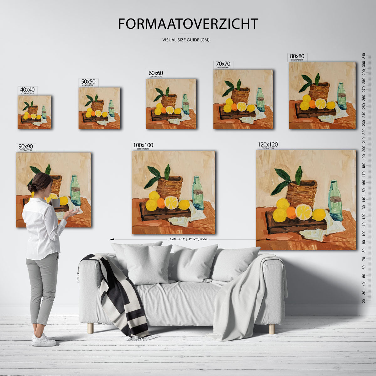Fruit en fles – vierkante muurposter met kunst en design