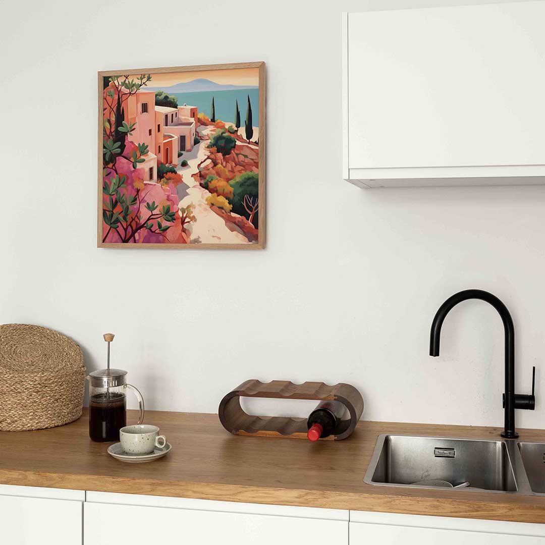 Mediterrane huizen – keukenposter in vierkant formaat