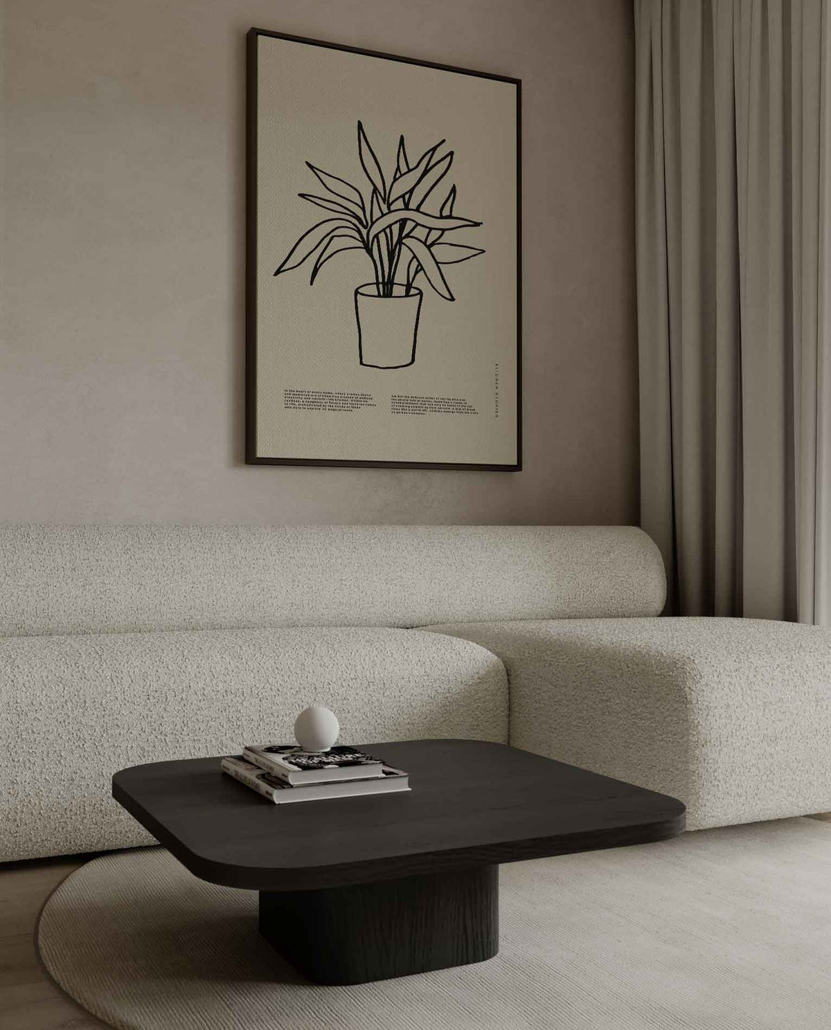 Simpele Plantenillustratie op Beigekleurige Achtergrond – dibond wanddecoratie in staand formaat