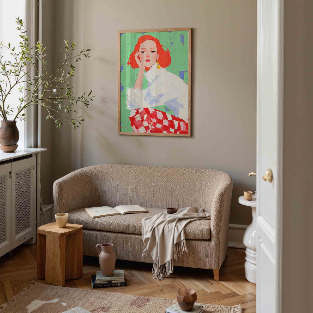 Vrouw met rood haar – illustratie poster in staand formaat