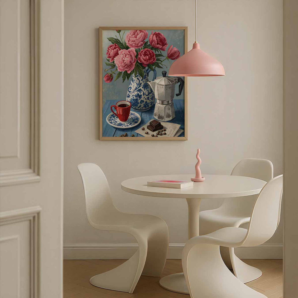 Bloemen en Koffie Stilleven – bloemen poster in staand formaat