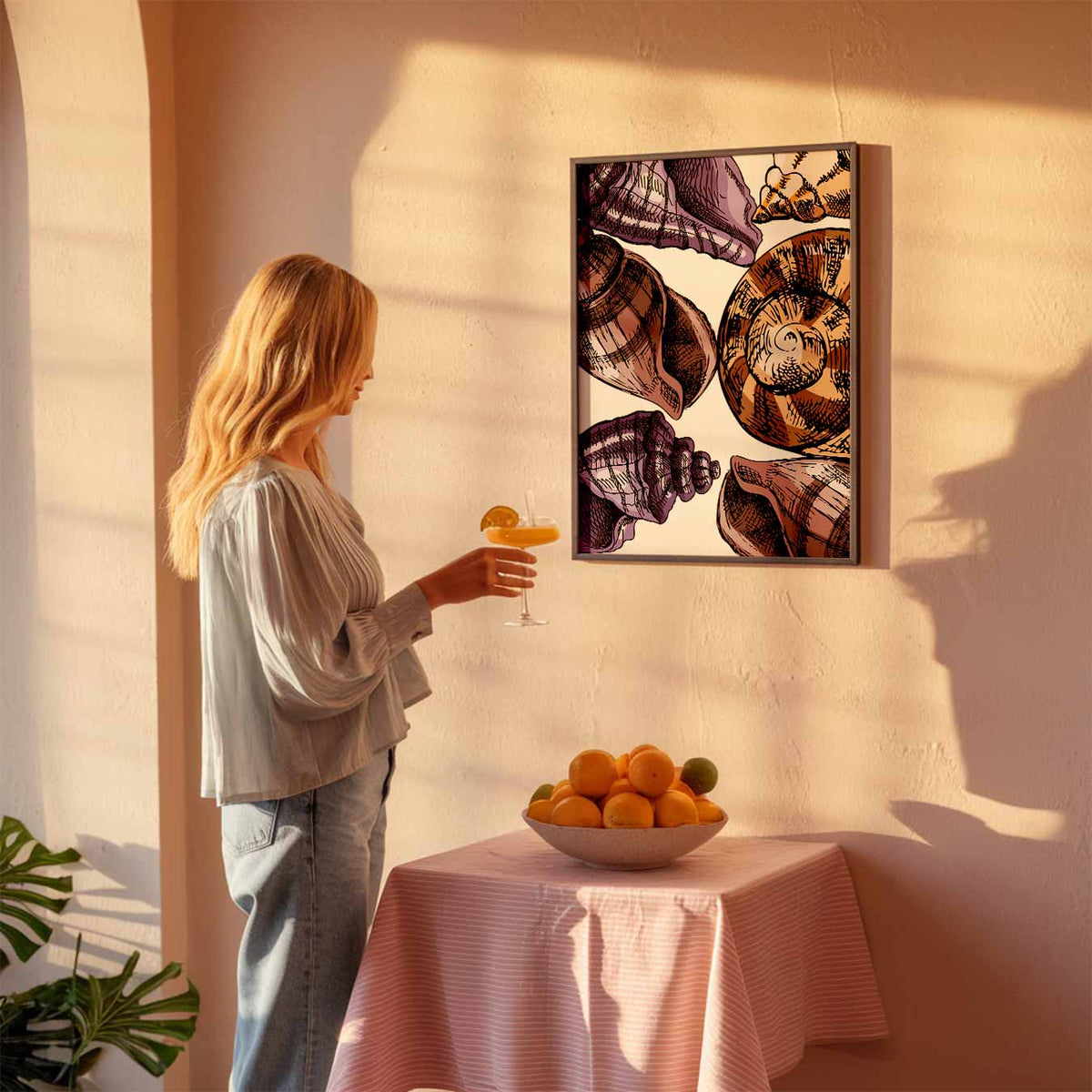 Schelpen in Stijl – zeedierenposter als moderne staande wanddecoratie
