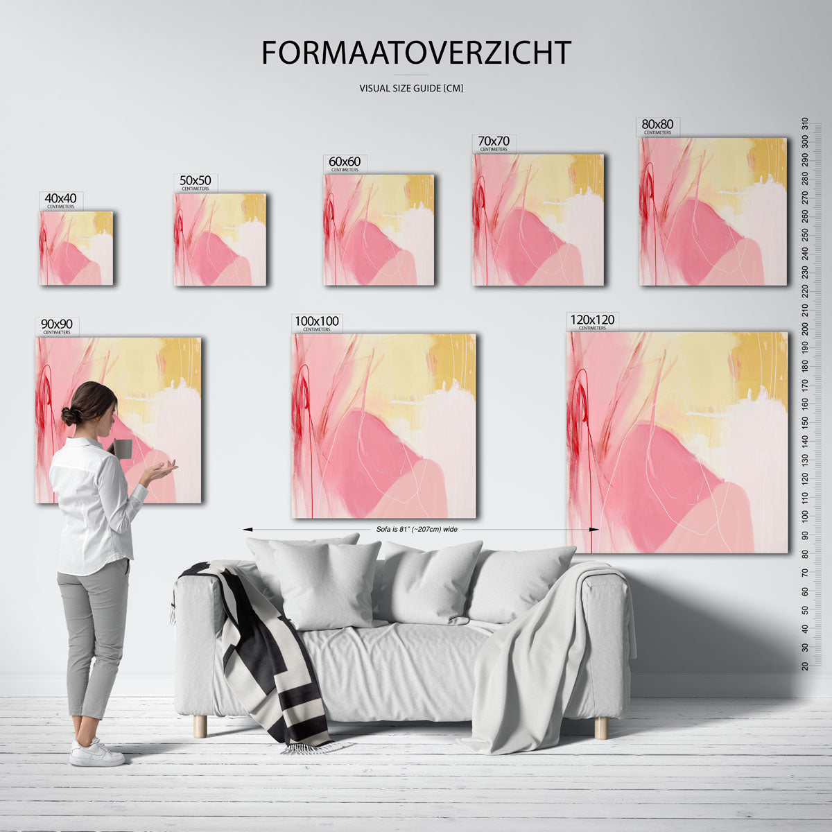 Abstracte roze en gele – vierkante muurposter met kleurrijke vormen