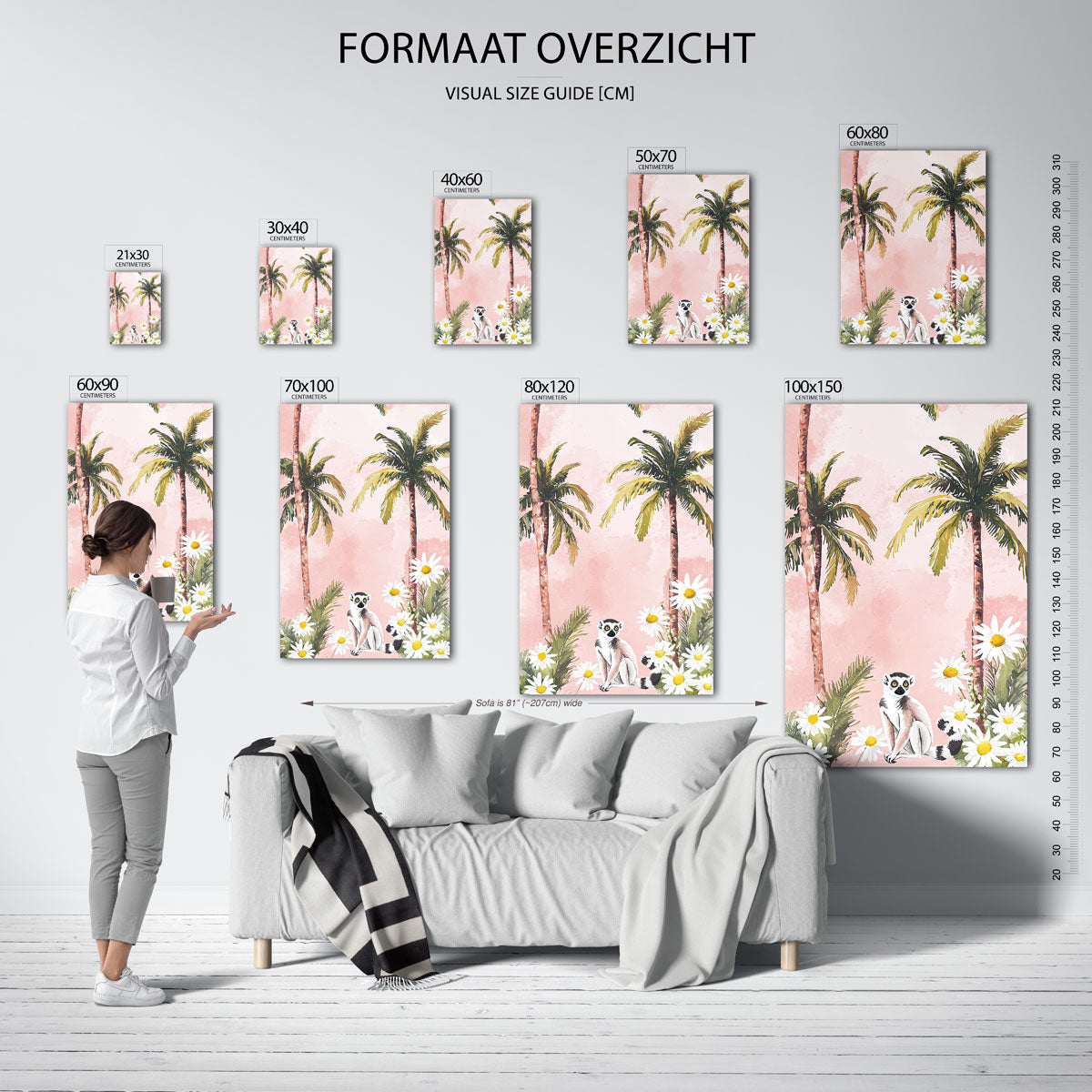 Lemur en palmbomen – staande muurposter met dierenthema