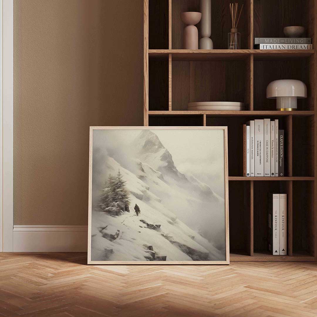 Berglandschap met sneeuw – kerstposter in vierkant formaat