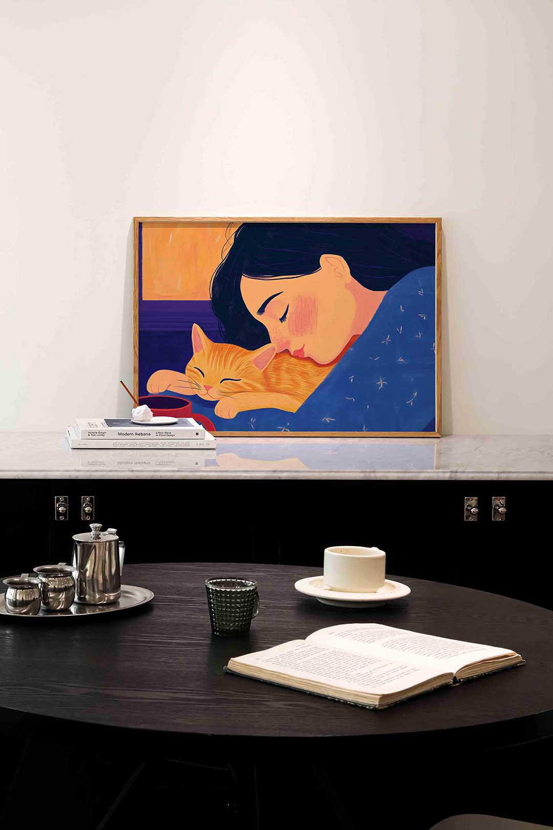 Slapende vrouw met kat – portret poster in liggend formaat