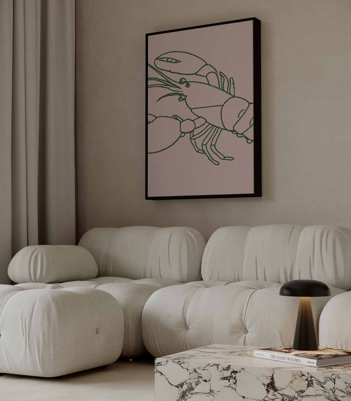 Minimalistische Kreeftenlijntekening – modern portret kunstwerk van WallArtistic