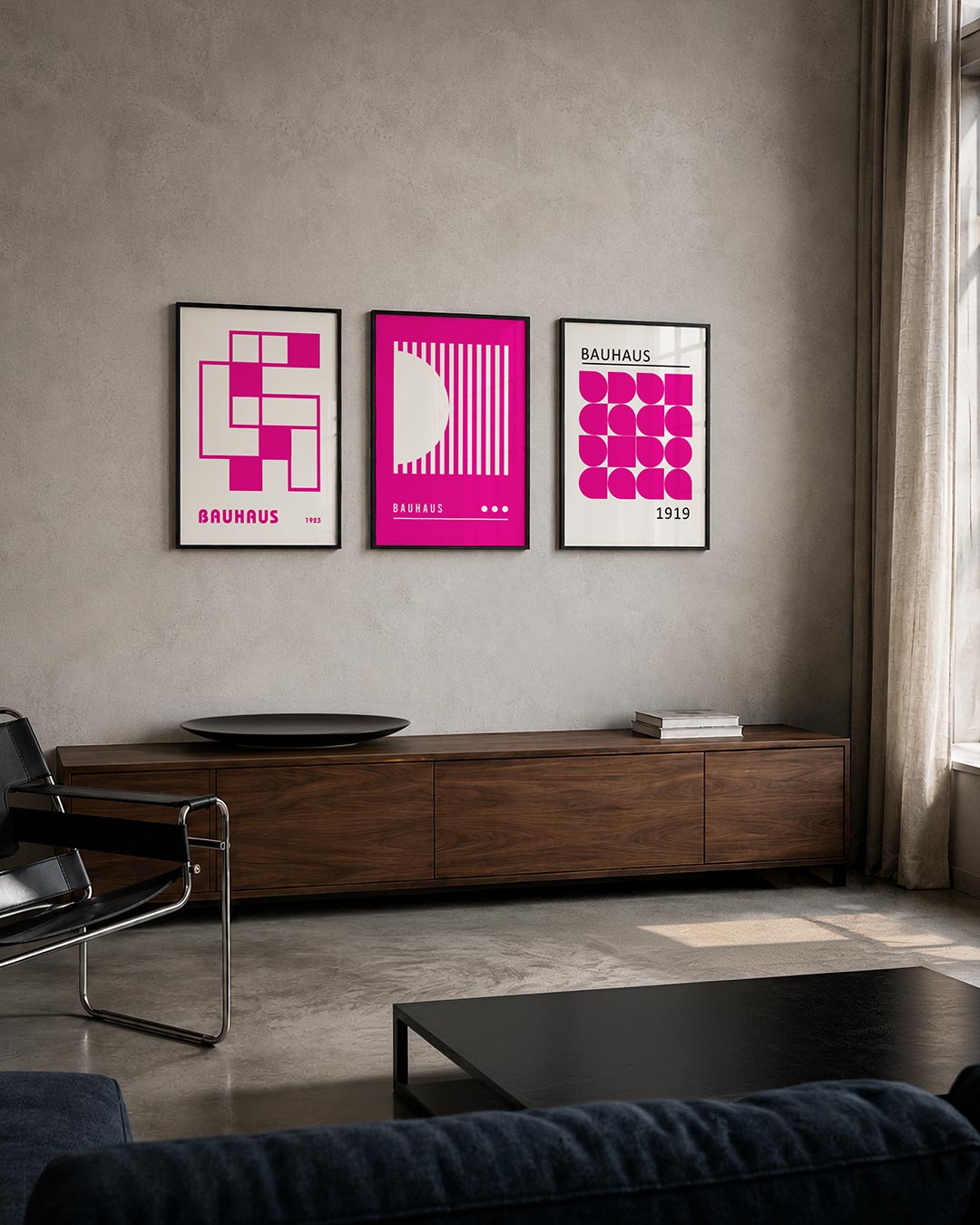 Vormen en vlakken driedelige posterset – deze posterset in drie delen toont een speelse combinatie van roze en witte