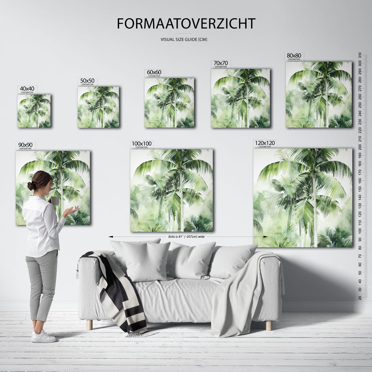 Tropische palmbomen – vierkante jungle wanddecoratie van WallArtistic