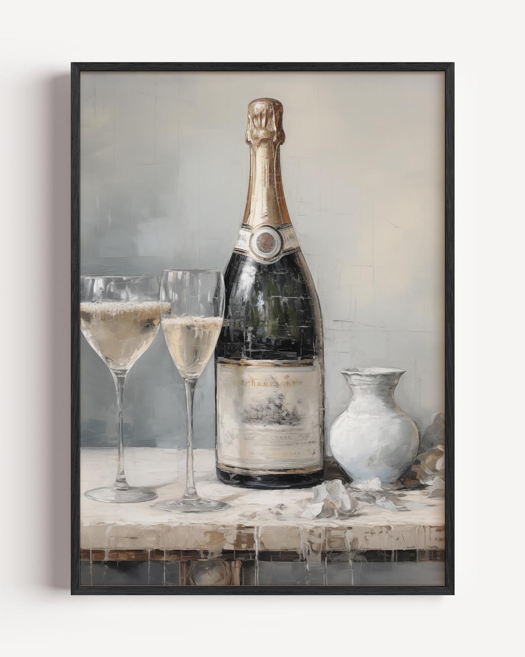 Luxe Champagne Stilleven – kerst portret poster als wanddecoratie