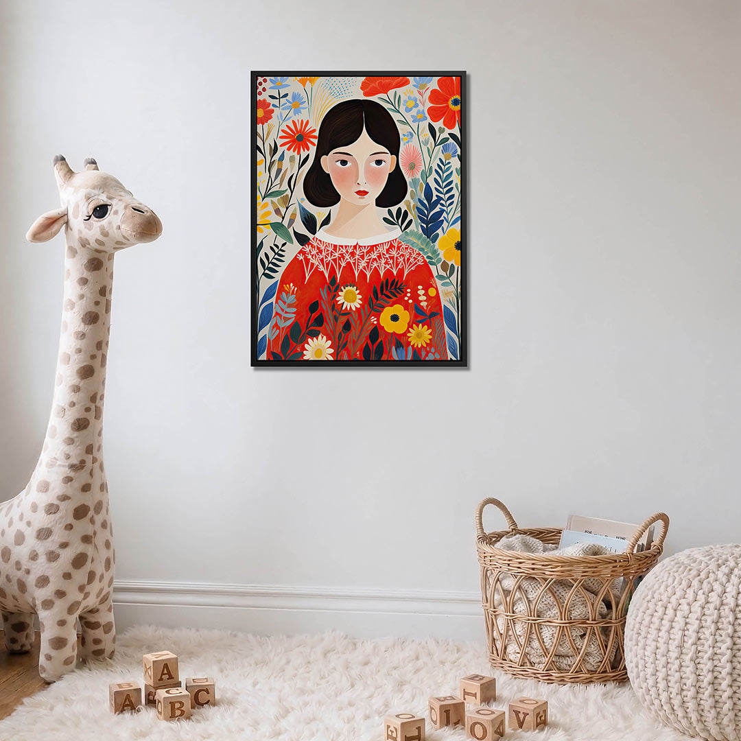 Vrouw met bloemen – moderne staande wandkunst