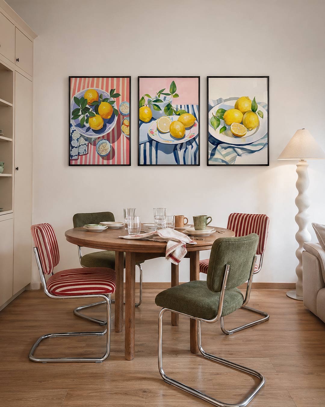 Citrus en strepen – heldere citroenen op een gestreepte achtergrond