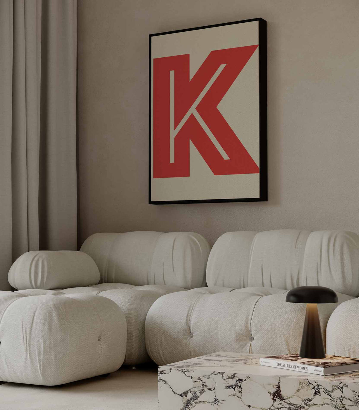Abstract Rood K-monogram – staande wandkunst voor woonkamer of interieur