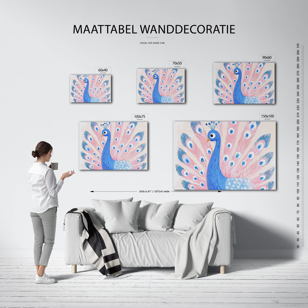 Pauw met kleurrijke veren – kunstwerk op canvas, dibond of plexiglas