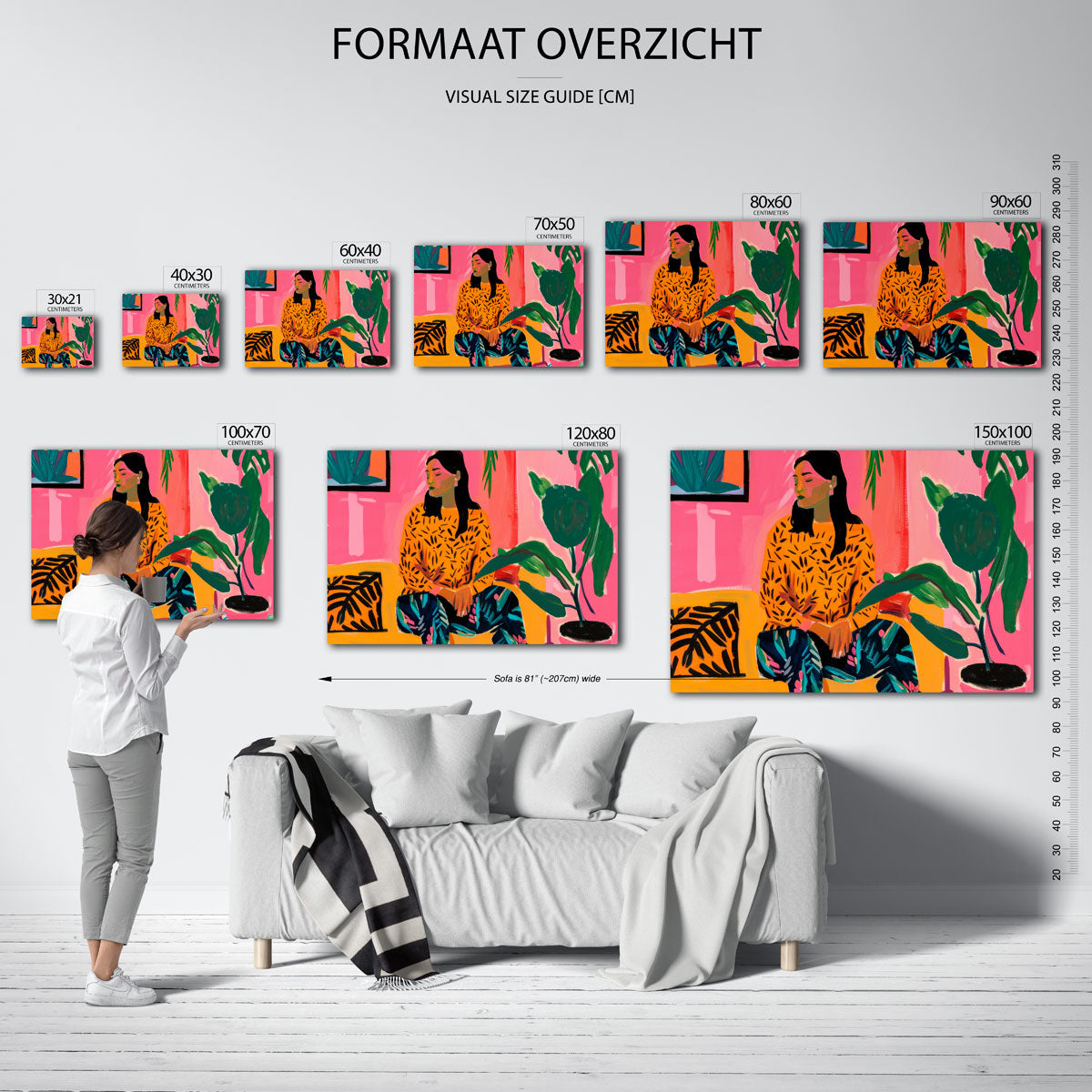 Vrouw met planten – liggende muurposter voor een modern interieur