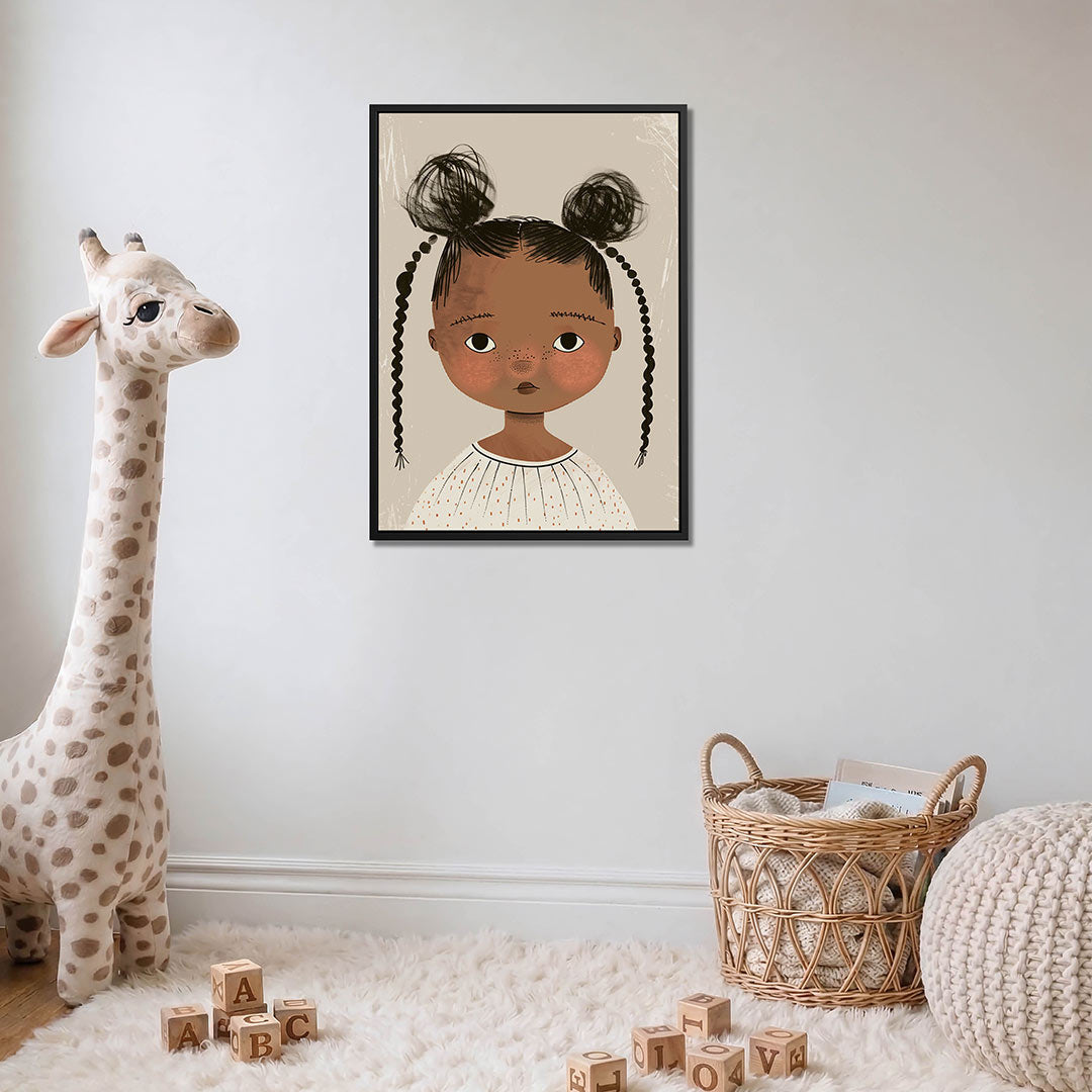 Kinderportret met vlechten – moderne staande wandkunst