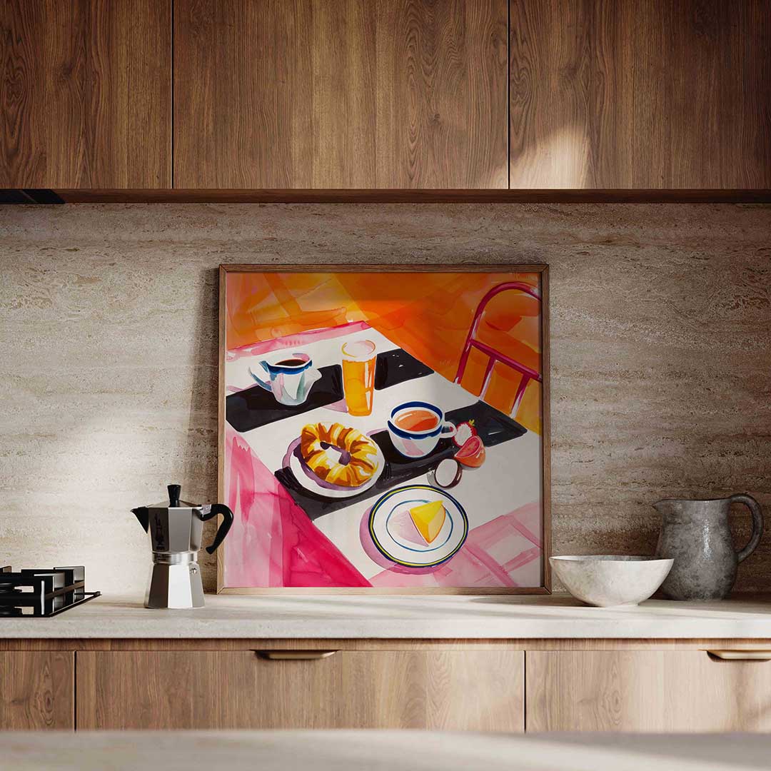 Ontbijttafel met gebak – culinaire wandkunst als vierkante poster