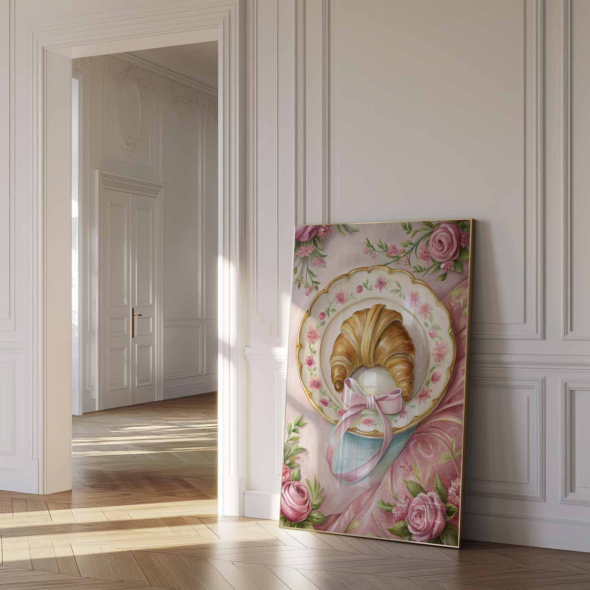 Romantische Bloemen en Croissant – paas poster als vrolijke staande wanddecoratie