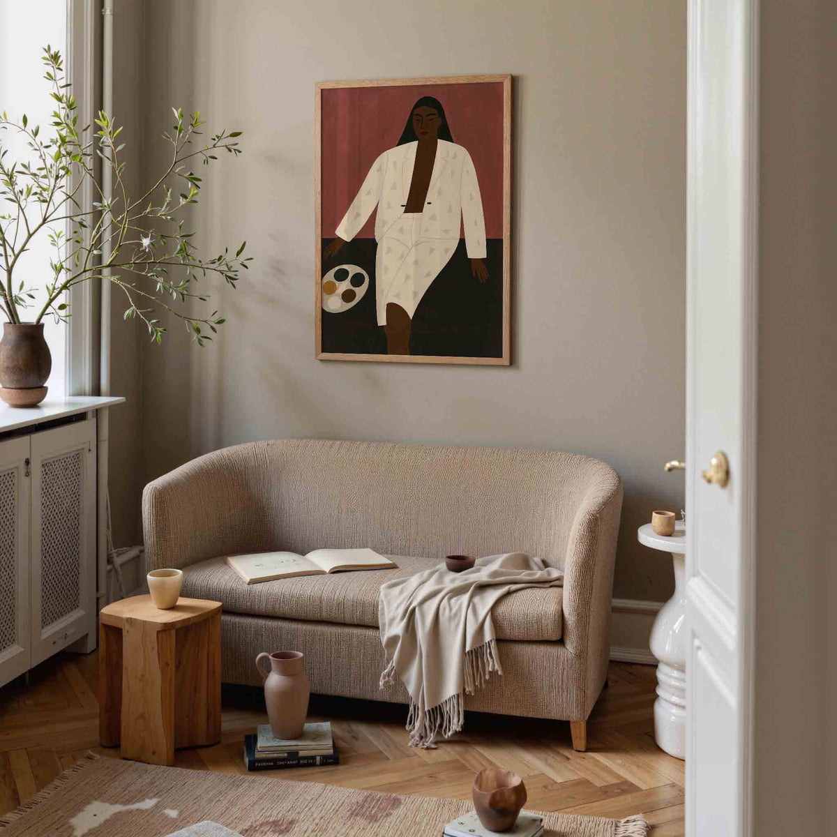 Vrouw in wit pak – illustratie poster in staand formaat