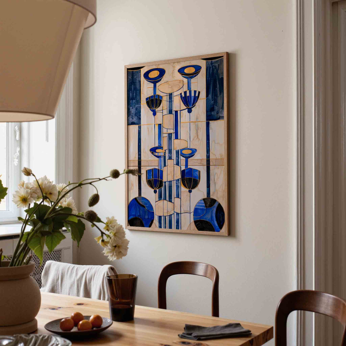 Blauwe geometrische vormen – kunst en design poster in portret formaat