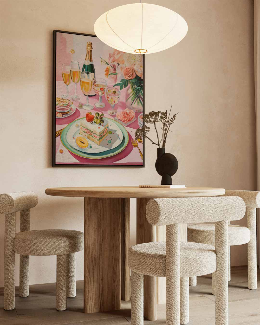 Sprankelend Feesttafereel in Pasteltinten – canvas wanddecoratie in portret formaat