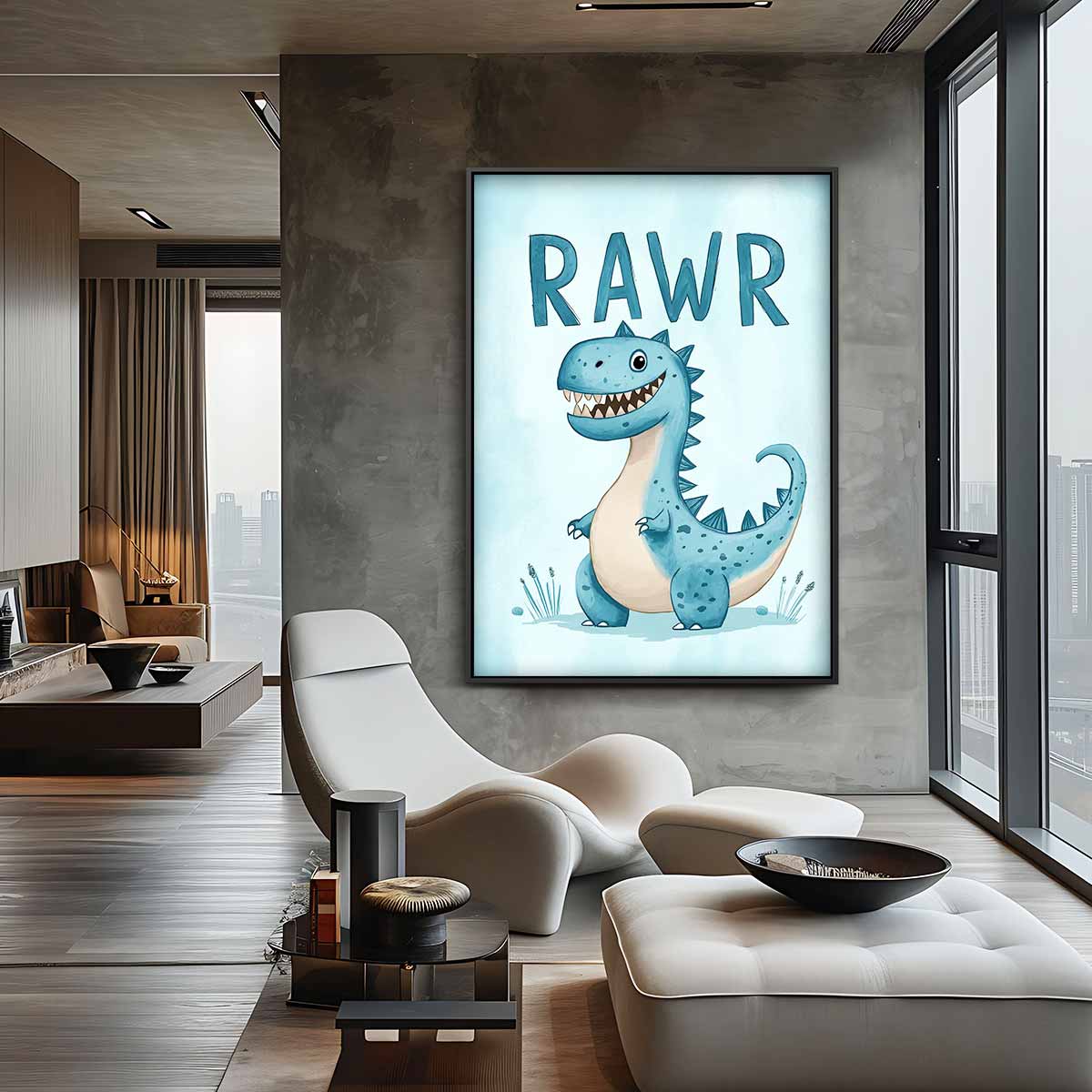 Speelse Dinosauruskunst voor Kinderen – canvas wanddecoratie in portret formaat