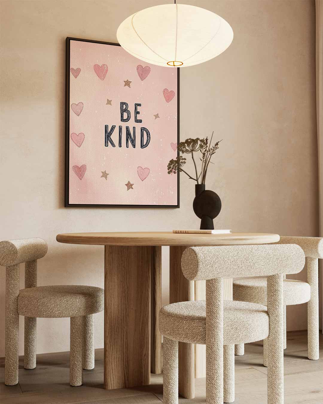 Be Kind Poster – kunstwerk met zwarte baklijst