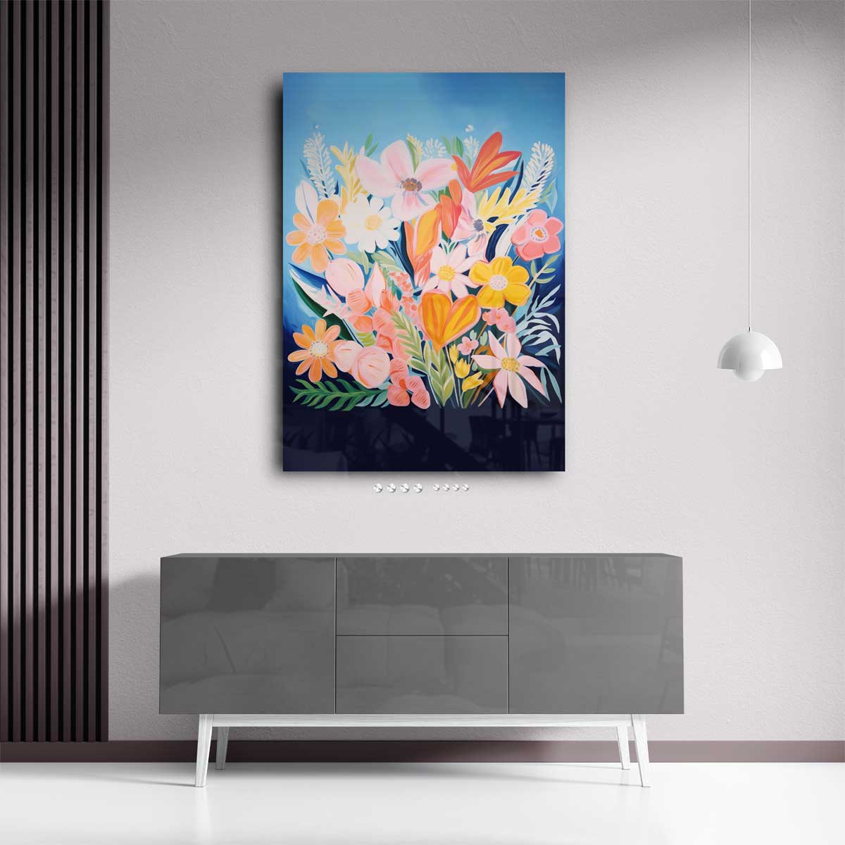 Vrolijke Bloemenpracht – kunstwerk met zwarte baklijst