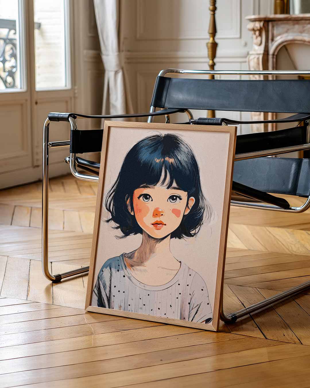 Schattige Retro Meisjesportret – urban poster in staand formaat