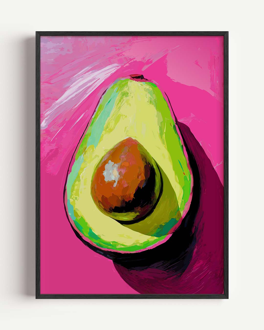 Avocado-kunst op Roze Achtergrond – Popart en Streetart portret poster als wanddecoratie