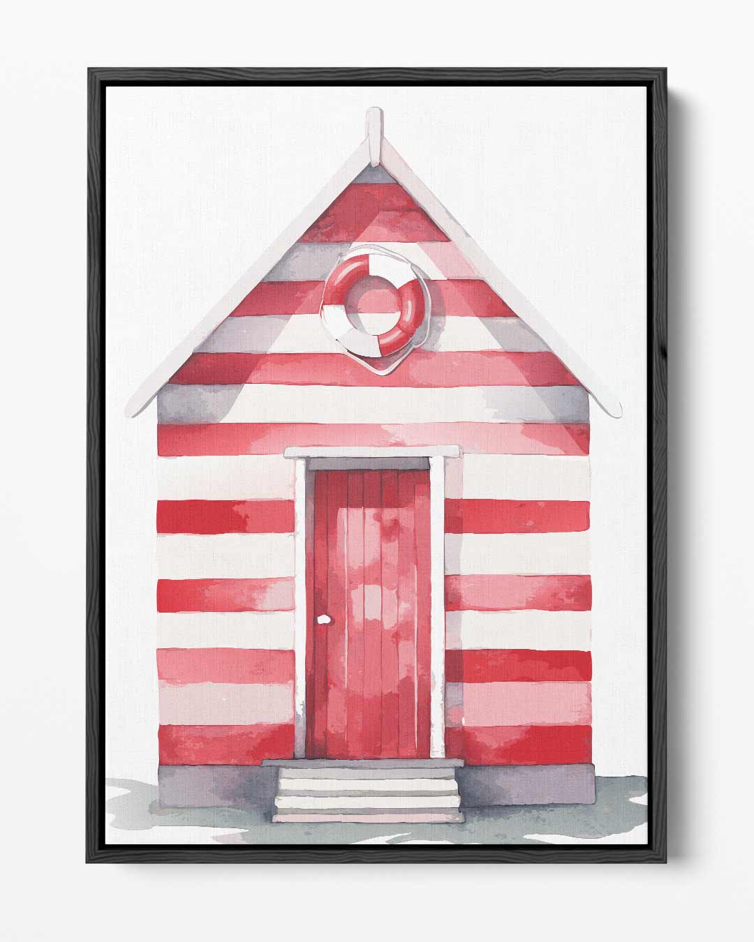 Strandhuisje in Streepjeskleuren – portret kunstwerk als wanddecoratie