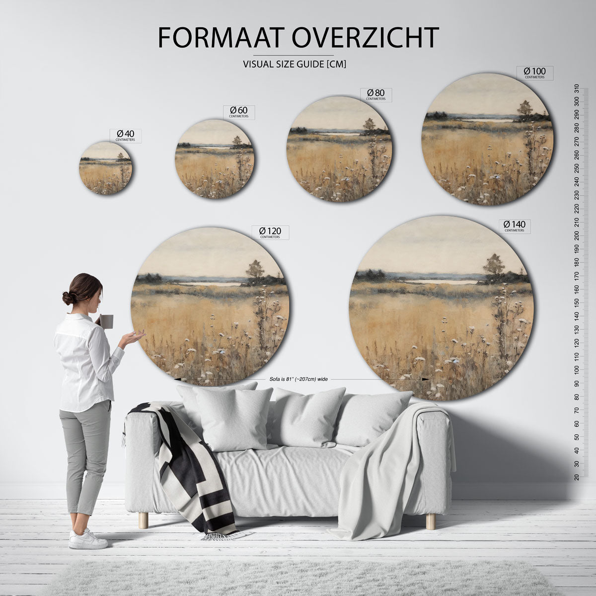 Landschap met veldbloemen – abstracte wandkunst als muurcirkel van WallArtistic