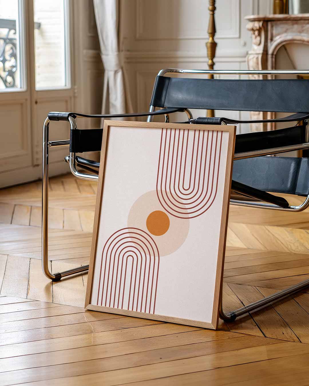 Minimalistische Retro Cirkel – staande abstracte wanddecoratie van WallArtistic