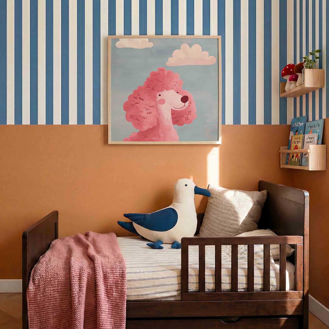 Roze poedel – kids poster in vierkant formaat