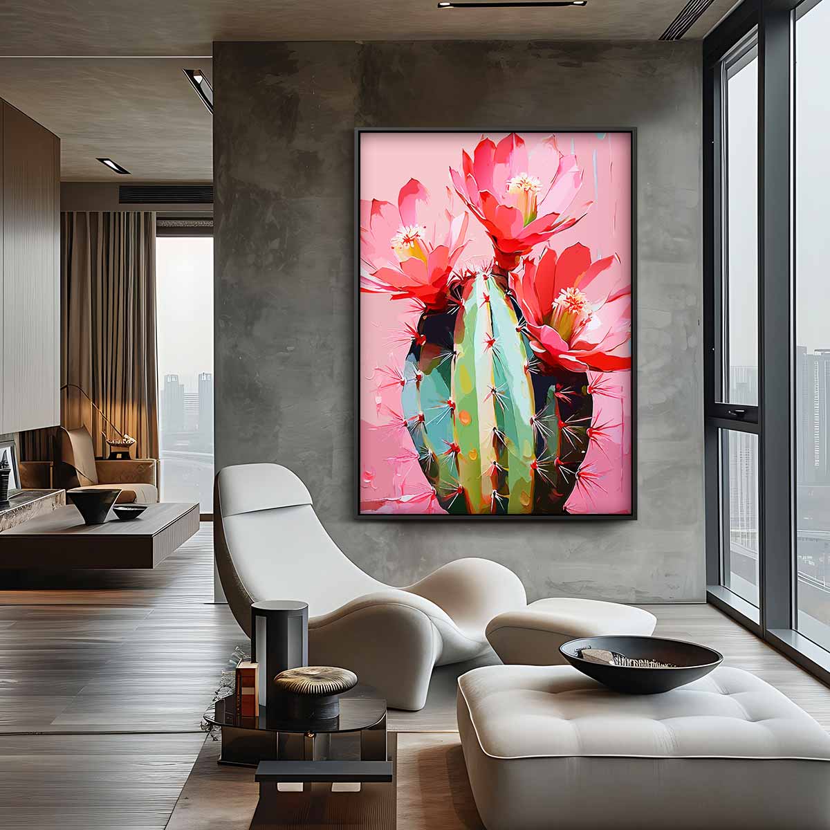 Kleurrijke Cactus Bloemenpracht – staand kunstwerk voor modern interieur