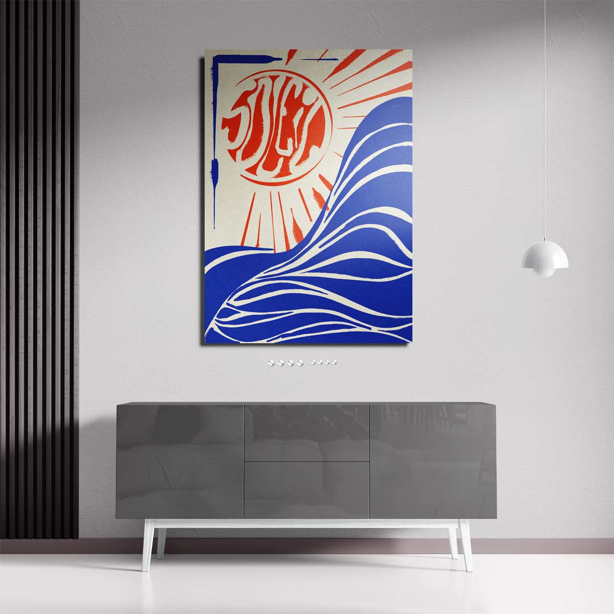 Zon en Golven Abstract – dibond wanddecoratie in staand formaat
