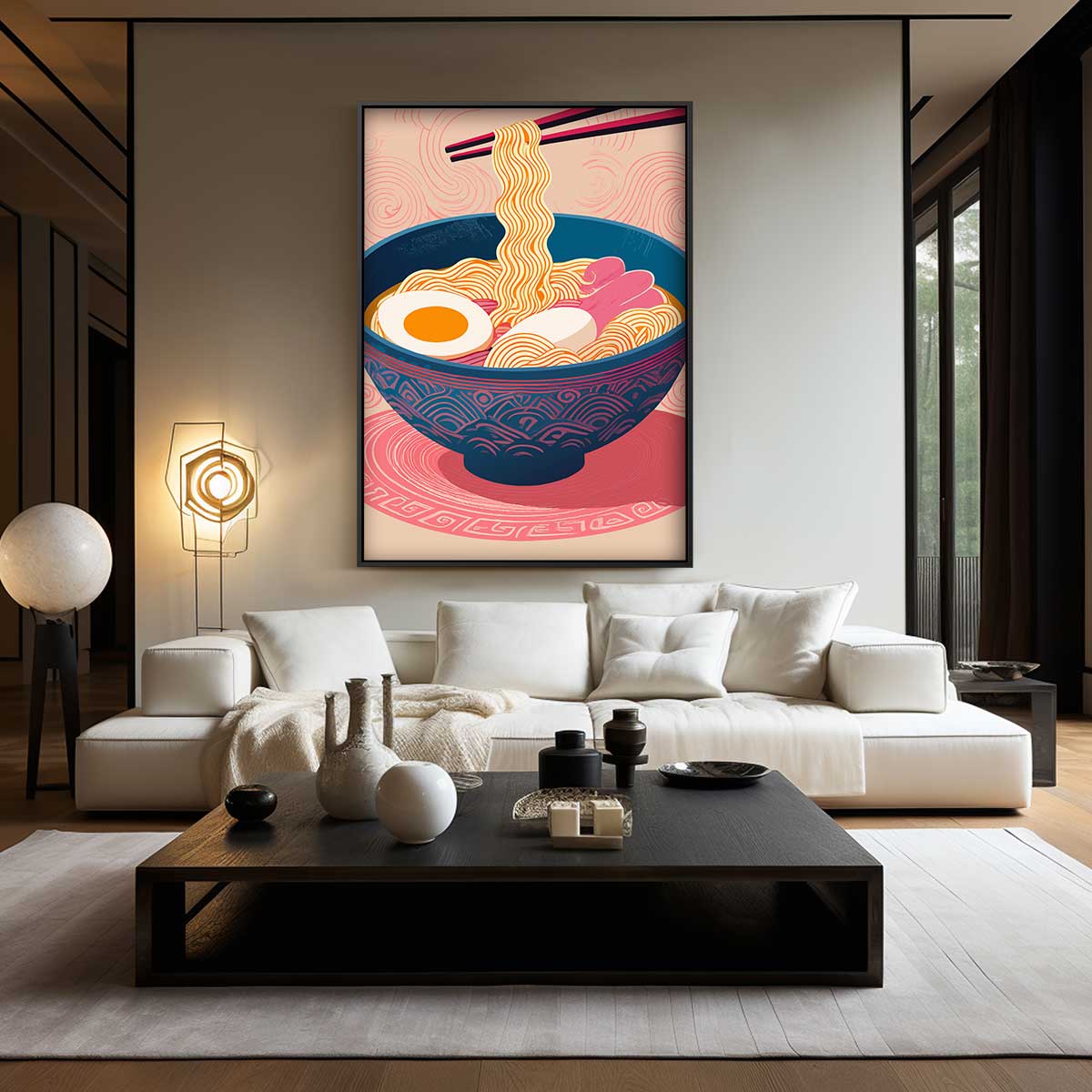 Vibrant Ramen Illustratie – kunstwerk met zwarte baklijst