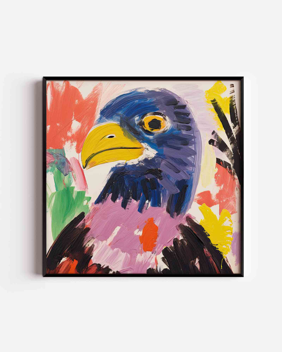 Vogel met kleurrijke veren – vierkante kinderposter als wanddecoratie