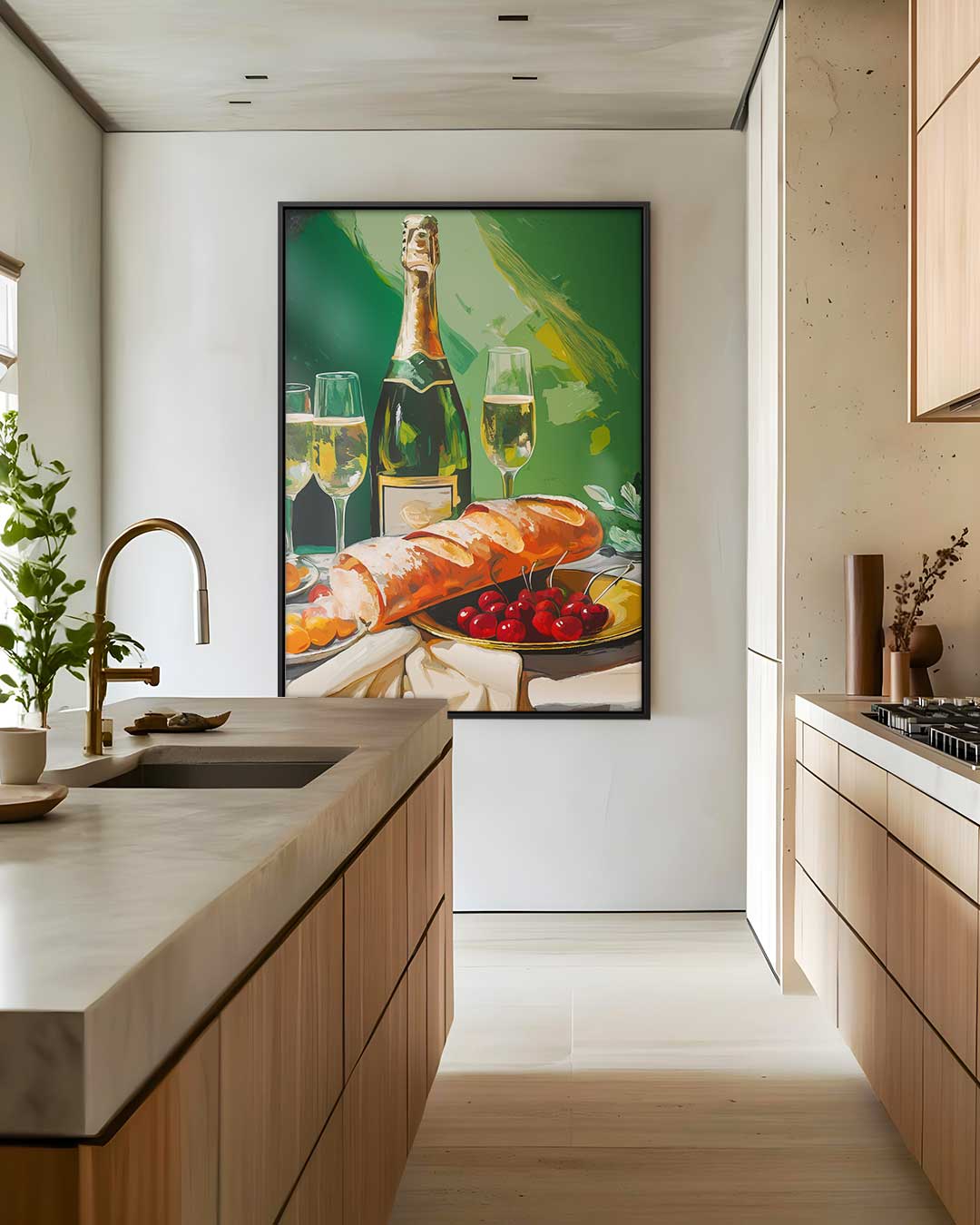 Champagne Still Life – staand kunstwerk voor modern interieur