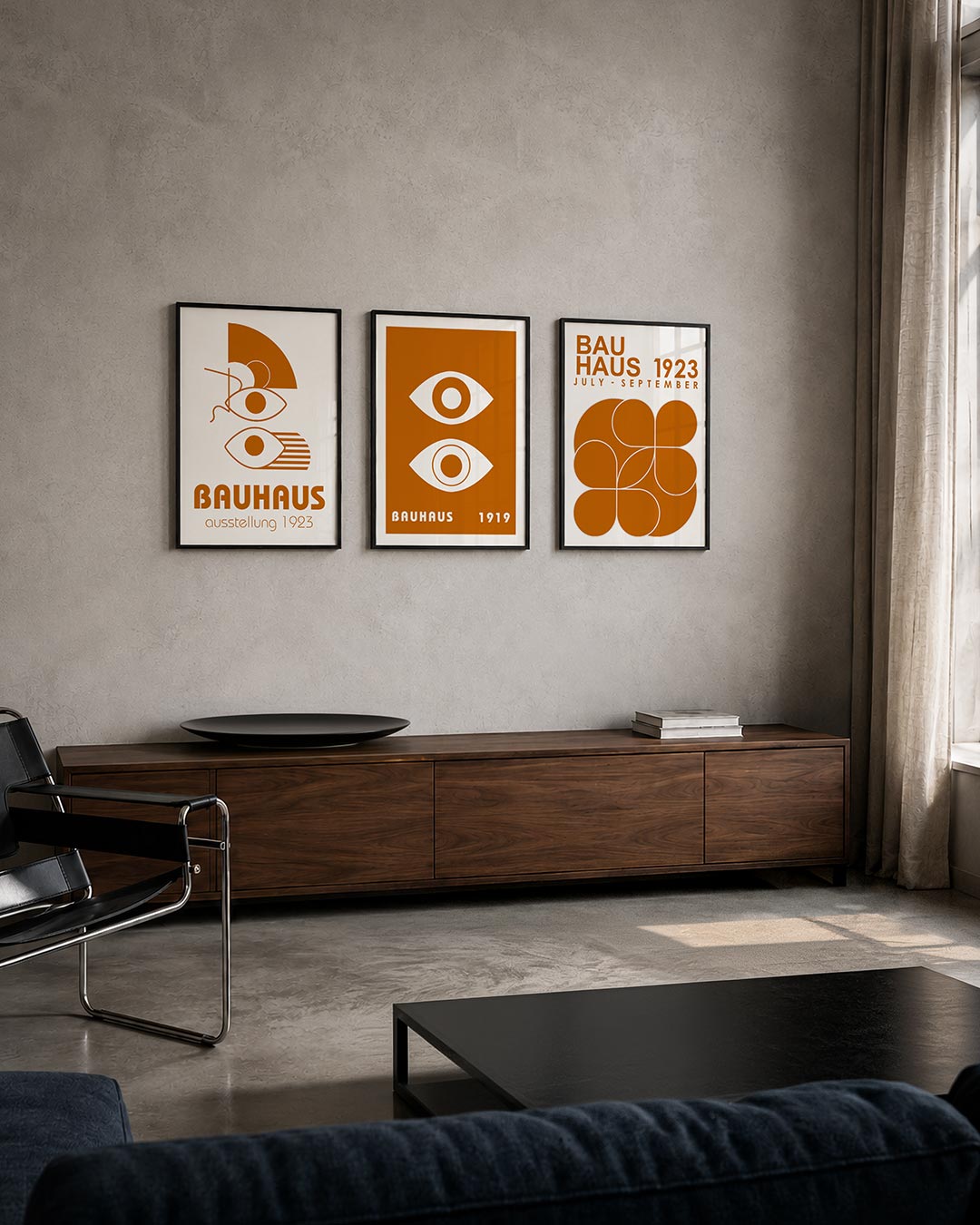 Oog en lijnen posterset – tweede productweergave – deze posterset in drie delen toont een speels lijnenspel met ogen en halve