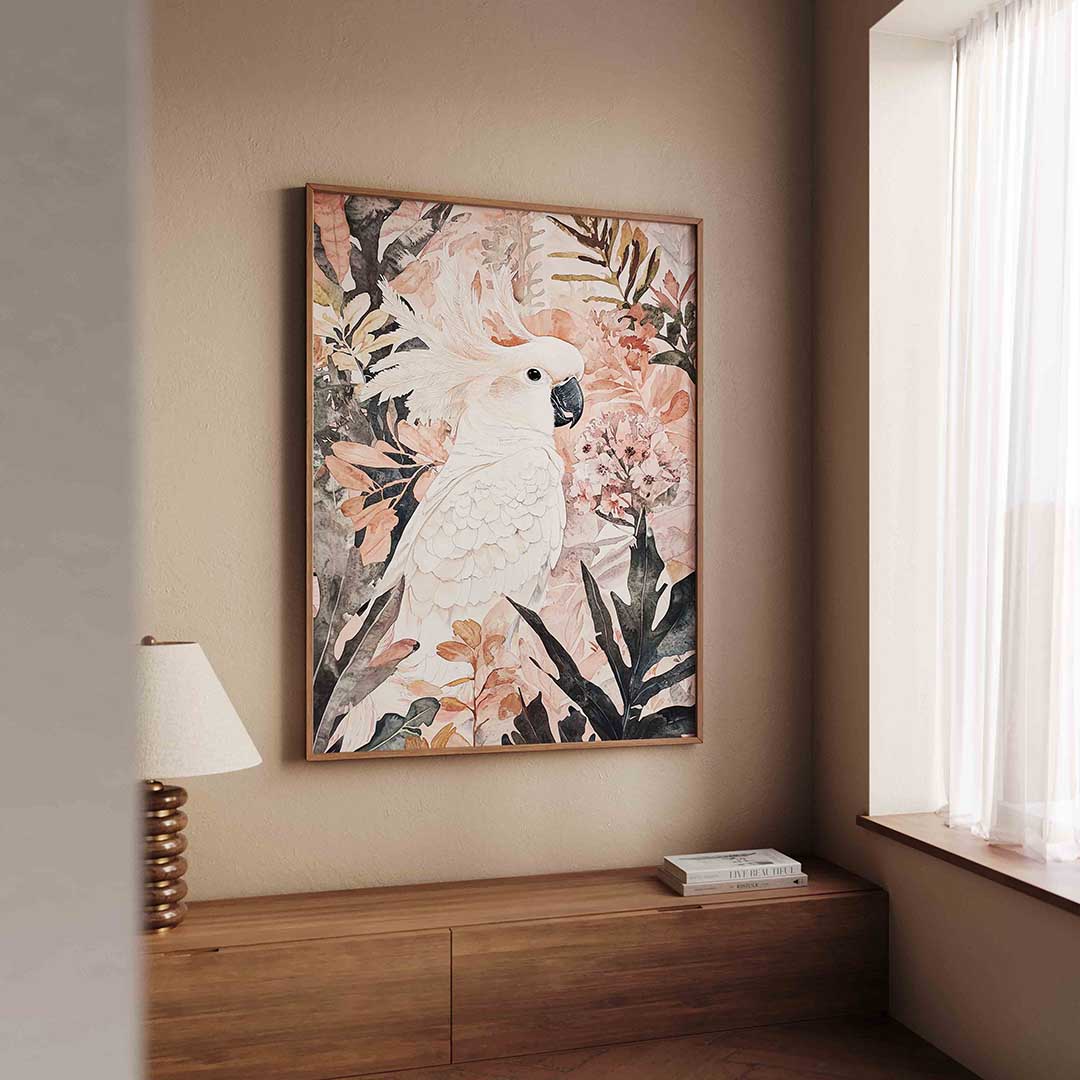 Witte kaketoe – dierenillustratie als portret poster