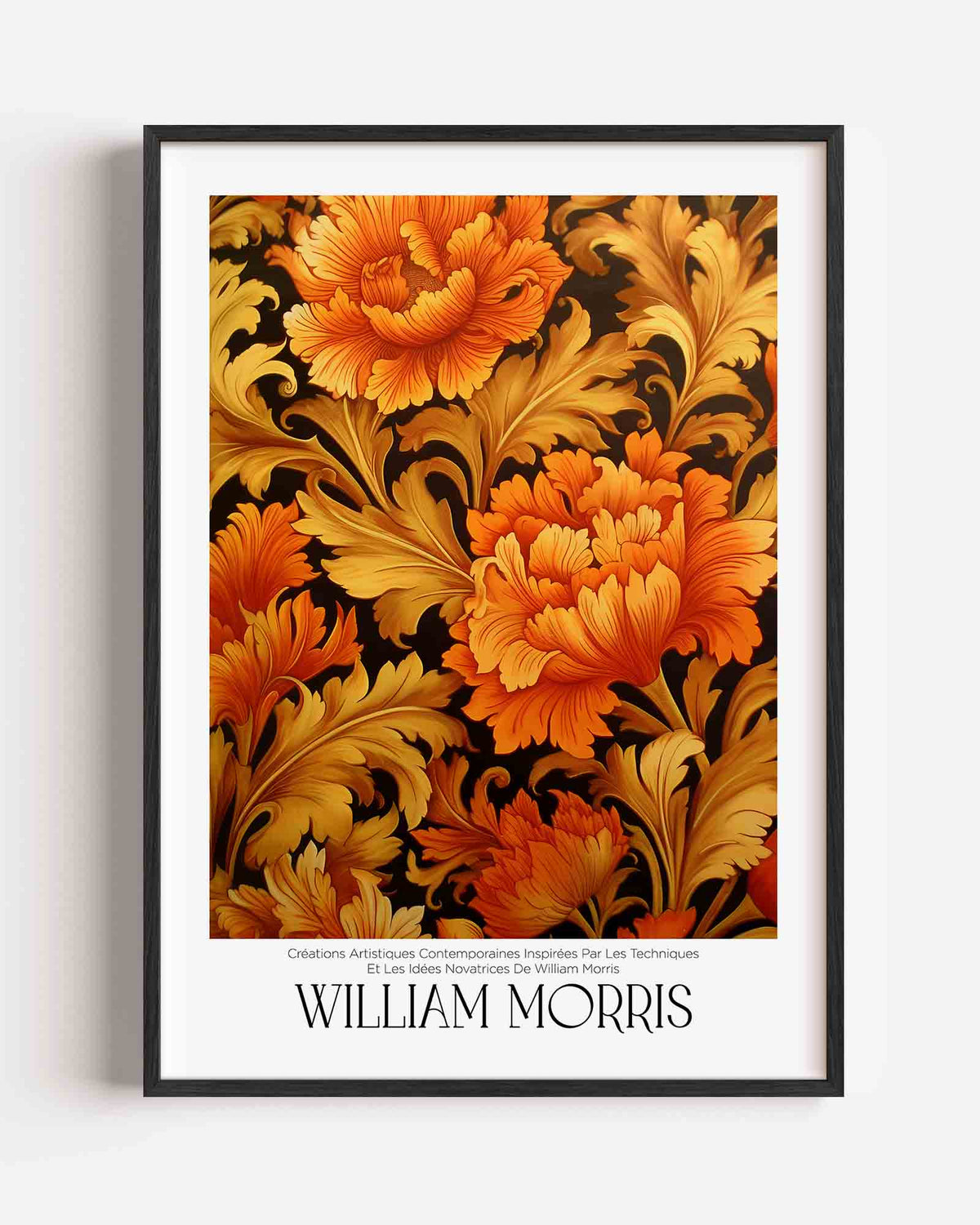 Bloemmotief met oranje en goud – William Morris portret poster als wanddecoratie