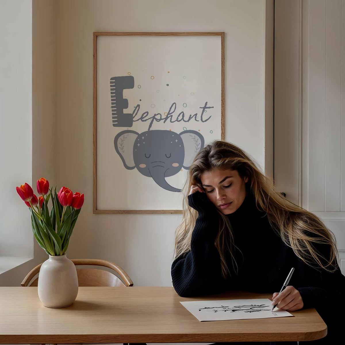 Dromerige Olifant Kinderkamer – staande muurposter voor de kinderkamer