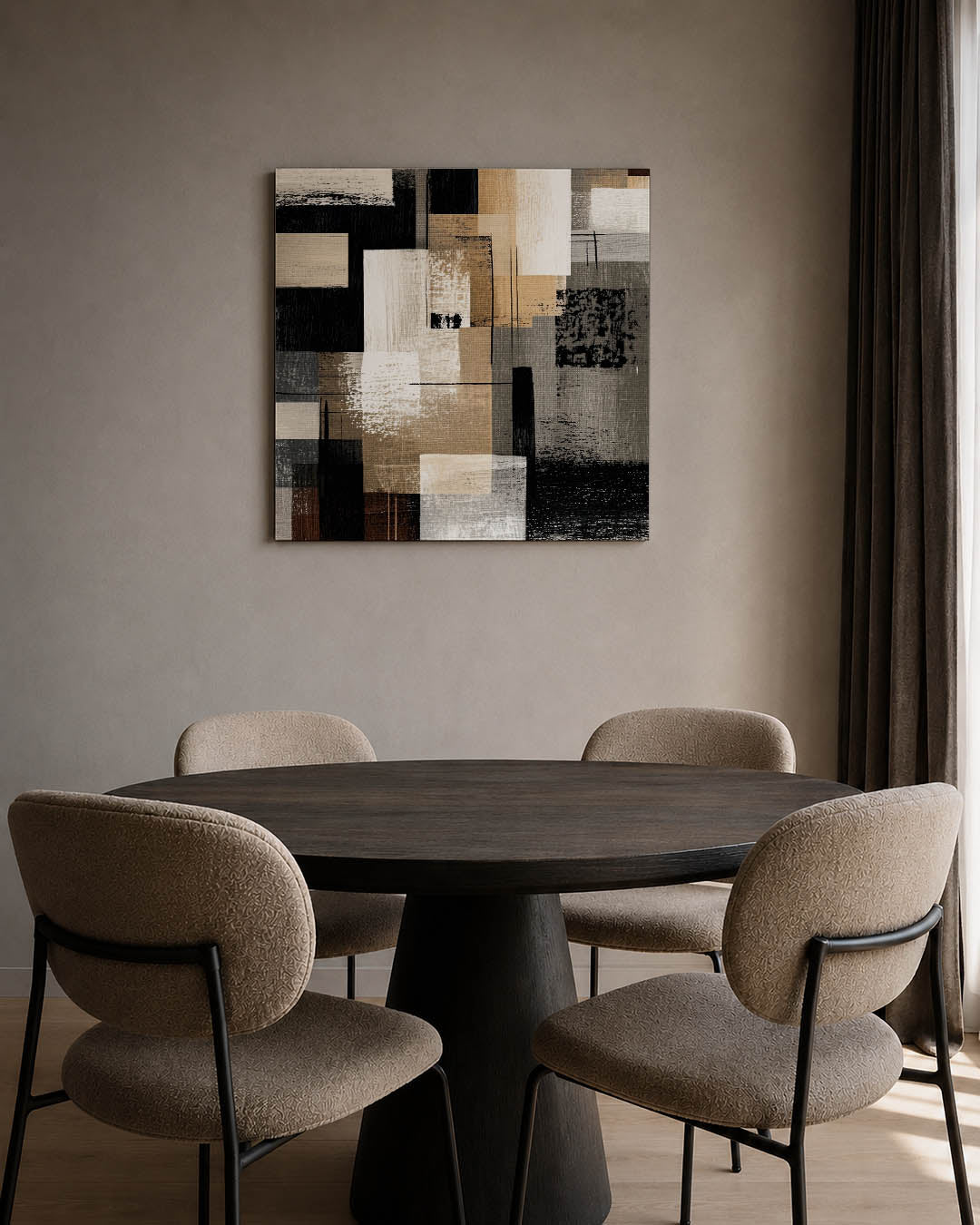 Geometrische compositie kunstwerk – tweede productweergave – dit werk toont een dynamische mix van rechthoeken en lijnen in