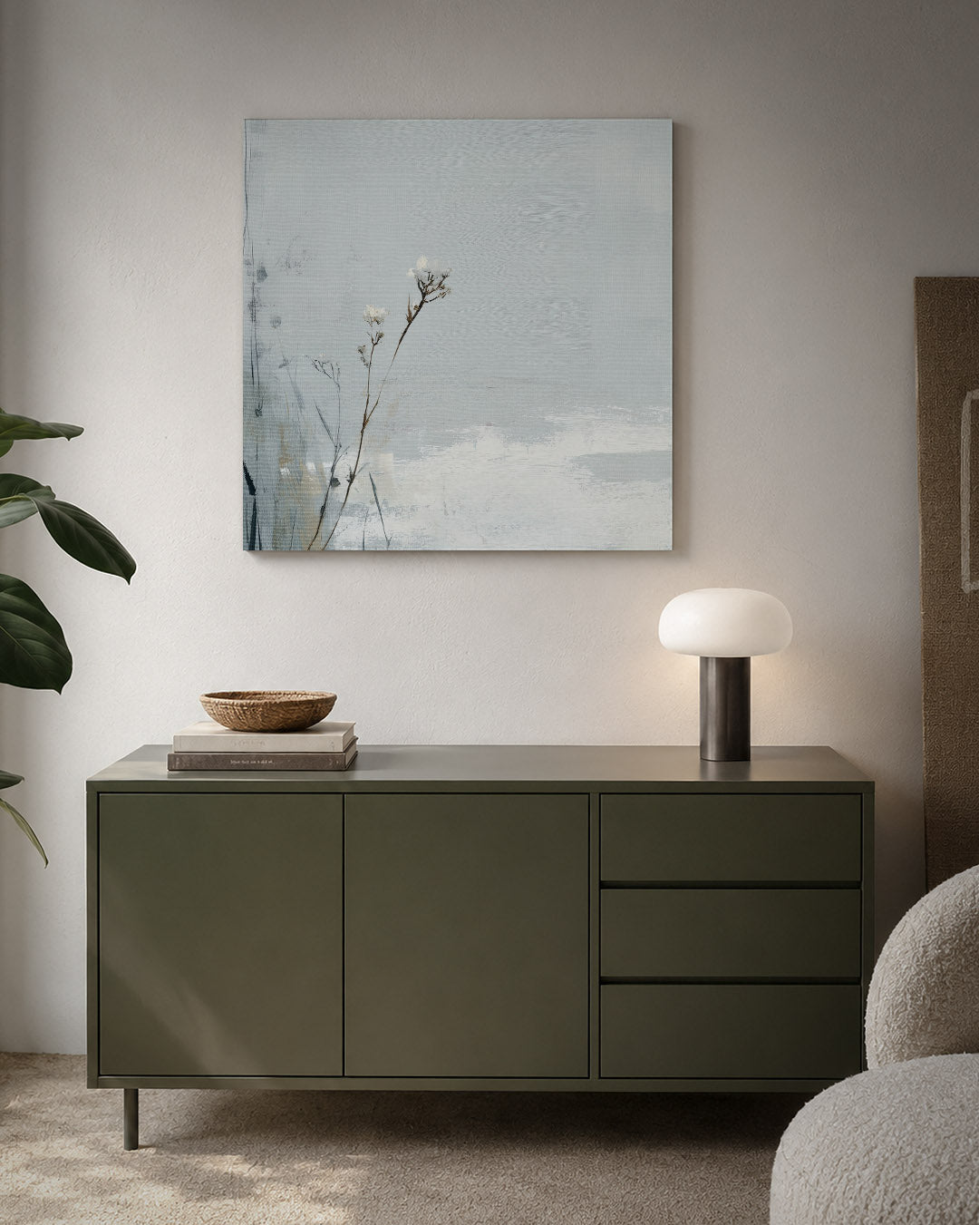 Bloem kunstwerk – detailweergave – dit werk toont delicate bloemen tegen een zachte achtergrond. De subtiele penseelstreken