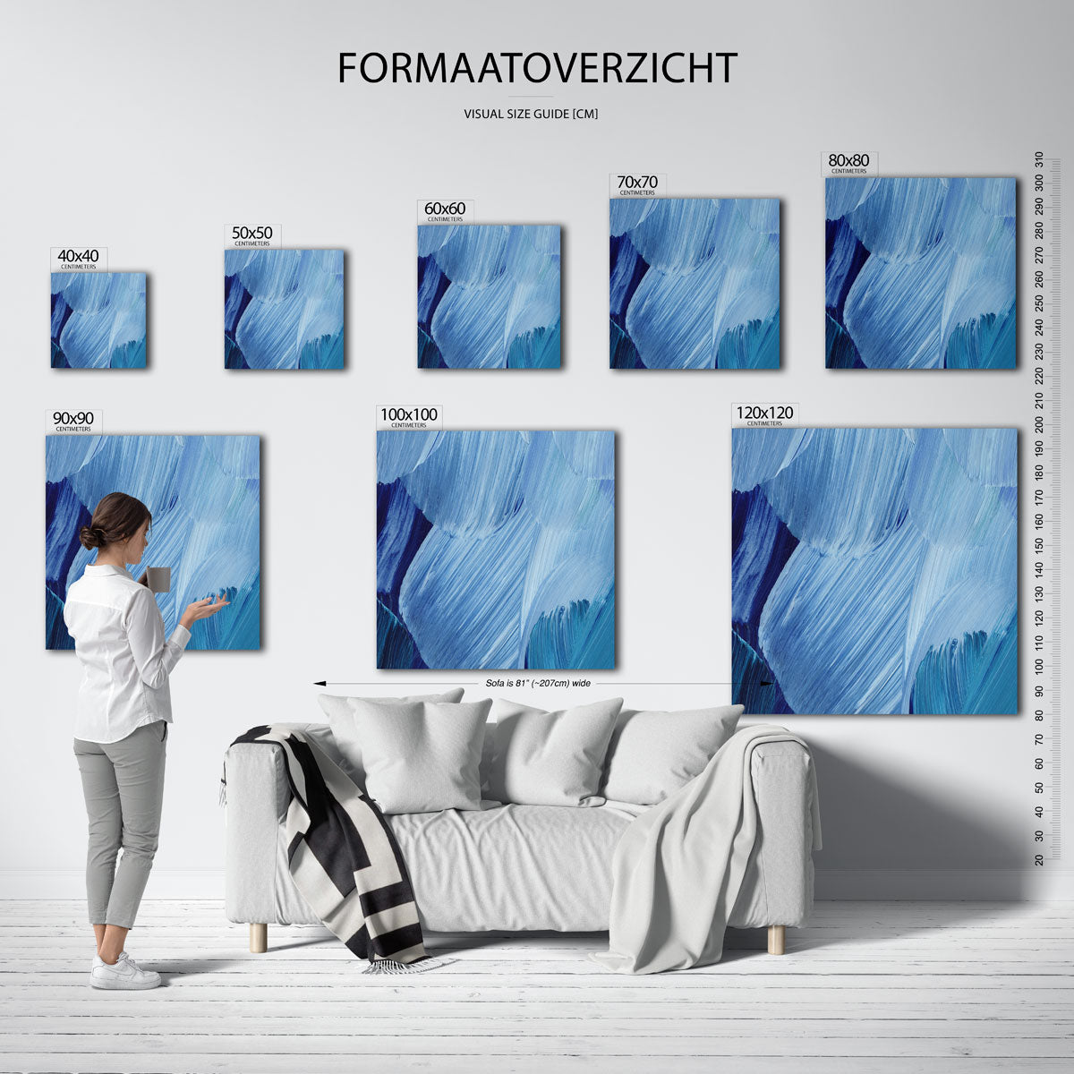 Blauwe penseelstreken – vierkante muurposter met artistieke uitstraling