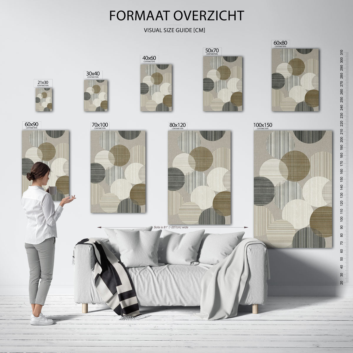 Gestreepte cirkels – staande muurposter met abstracte vormen