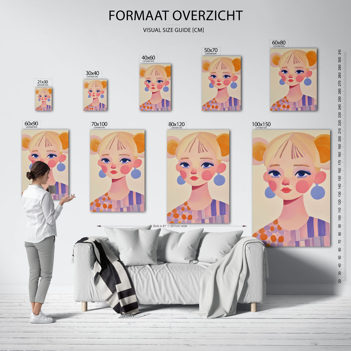 Meisje met kleurrijke accenten – staande muurposter voor een modern interieur