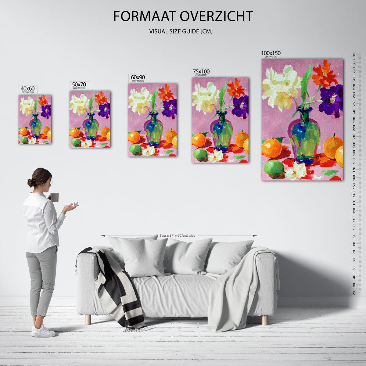 Kleurrijke bloemenvorm – moderne staande wandkunst